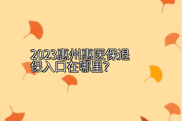 2023惠州惠医保退保入口在哪里？