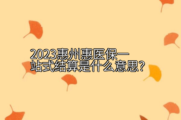 2023惠州惠医保一站式结算是什么意思？